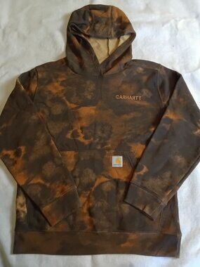 Carhartt Hooded Sweatshirt Youth Size Large 14-16 Hoodie Camo Orange Brown